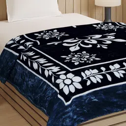 Monte Carlo Blue & White Printed Heavy Winter 150 GSM Double Bed Blanket-image-89