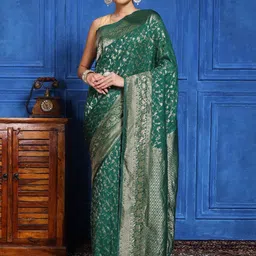 Meena Bazaar Floral Woven Design Zari Banarasi Saree-image-13