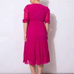 SASSAFRAS Curve Womn Floral Embroidered Puff Sleeve Fit and Flare Midi Dress image 4