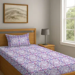 BOMBAY DYEING Purple & White Floral 120 TC Pure Cotton Single Bedsheet With 1 Pillow Cover-picture-24