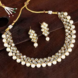 Peora Gold Plated Kundan Studded & Pearls Jewellery Set-image-41