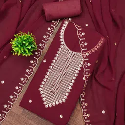 HERE&NOW Embroidered Silk Georgette Unstitched Dress Material-picture-29