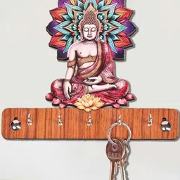 MustHome Blue & Pink Buddha Wooden Key Holder image 5
