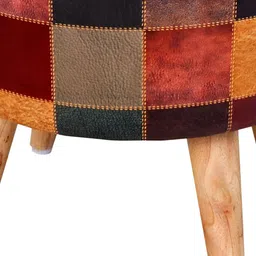 Shadowkart 2 Pcs Black & Brown Checked Wooden Pouffe Ottoman image 2