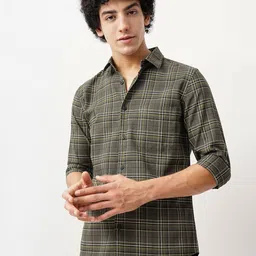 British Club Men Classic Spread Collar Tartan Checked Cotton Casual Shirt image 1