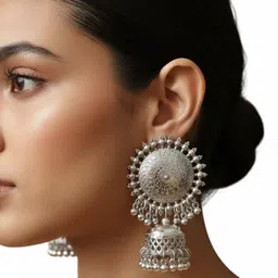 rrk creations Oxidized Silver Dome Jhumka Earrings Metal, Silver Jhumki Earring-picture-41