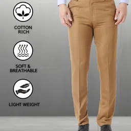 maleno Men Slim Fit Brown Cotton Blend Trousers-picture-11