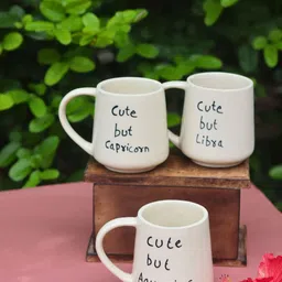 WEAVING HOMES White & Black 3 Pieces Printed Ceramic Glossy Mugs-250 ml Each image 3