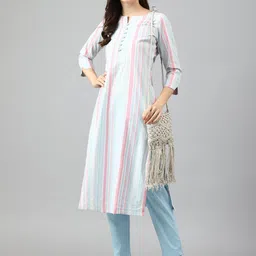 KALINI Striped Printed Kurta With Trousers-image-1