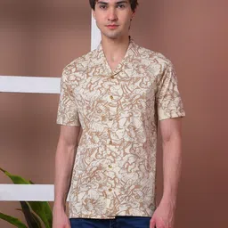 COBB Slim Fit Floral Printed Short Sleeves Cotton Shirt-picture-11