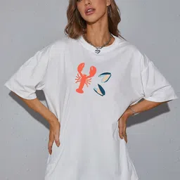 Slenor Women Graphic Printed Round Neck Oversized T-shirt-image-64