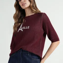 ELLE Women Printed Slim Fit T-shirt-image-13