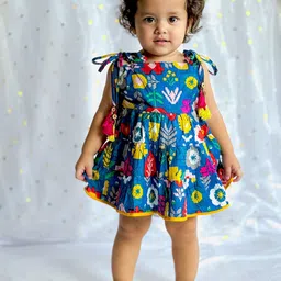 MASU LIVING Girls Floral Printed Pure Cotton Fit & Flare Dress-picture-10