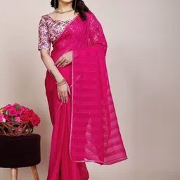 K 5 Fashion Striped Embroidered Pure Chiffon Saree-picture-25