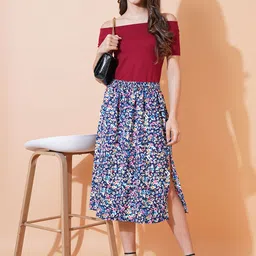 FebQ Floral Printed A-Line Midi Skirt image 3