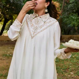 Jaipur Kurti Embroidered Shirt Collar A-Line Tunic & Trouser image 4