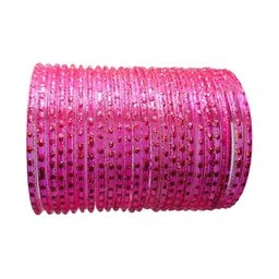 AMSHA Set Of 24 Pink Glass Artificial Stones & Beads Bangle image 3