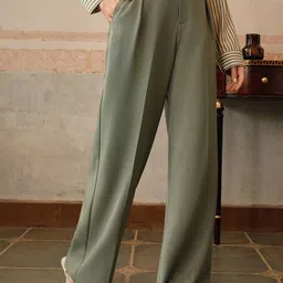 Chemistry Women Relaxed Straight Leg High-Rise Pleated Wide Leg Trousers image 4