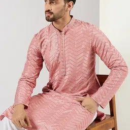 House of Pataudi Embroidered Straight Kurta & Trousers Sets image 3