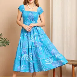 Aawari Women Floral Print Square Neck Fit & Flare Maxi Dress-picture-24