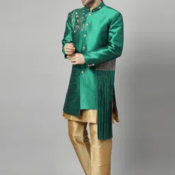 Utsav Fashion Embroidered Art Silk Sherwani & Pant With Art Silk Kurta Set image 5