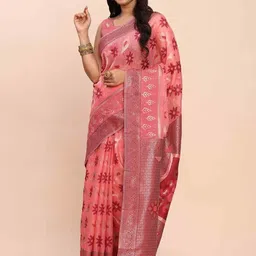 HERE&NOW Woven Design Linen Blend Fusion Saree image 3