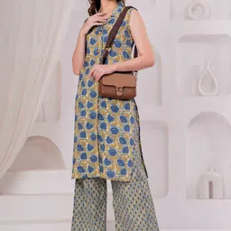 HIGHLIGHT FASHION EXPORT Floral Printed Shirt Collar Pure Cotton Kurta With Palazzos-image-56