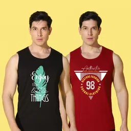 WOOSTRO Men Pack of 2 Typography Printed Round Neck Cotton Slim Fit T-shirts image 3