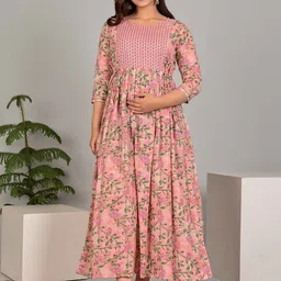 Aaysa Kurti Floral Printed Pure Cotton Flared Maternity Maxi Dress-picture-22