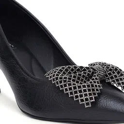 Sherrif Shoes Textured PU Party Slim Heeled Pumps with Bows image 2