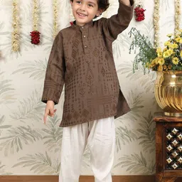 Polka Tots Boys Embroidered Regular Pure Cotton Kurta with Pyjamas-picture-18