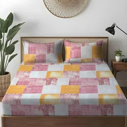 WEAVE AND DECOR White & Orange 300TC Cotton Double King Bedsheet Set 1.98 m x 1.82 m-image-70