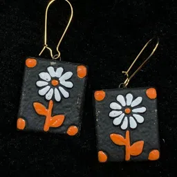 KALAVAATHI Orange Ceramic Square Drop Earrings-picture-44