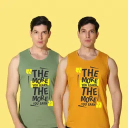 WOOSTRO Men Pack of 2 Typography Printed Round Neck Cotton Slim Fit Sports T-shirts image 2