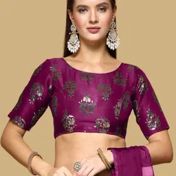 Oomph! Women Woven Design Round Neck Saree Blouse-image-63