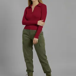 Dream Beauty Fashion Women Ribbed Shirt Collar Long Sleeves Fitted Regular Sleeves Top-picture-16