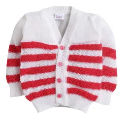 Little Angels Baby Girls Striped Woollen Cardigan Sweaters With Cap and Socks Set image 3