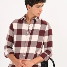 Blu MNKY Men Classic Slim Fit Buffalo Checked Spread Collar Cotton Casual Shirt-picture-21