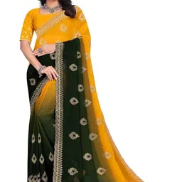 KAVYA FASHION Ethnic Motifs Embroidered Banarasi Saree with Blouse Piece-picture-22