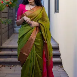 Aman's Impero Woven Design Zari Silk Blend Handloom Saree-picture-20