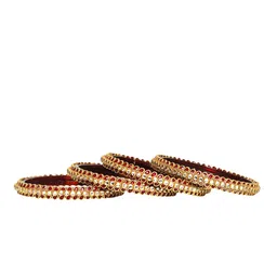 KOTTIAR CREATIONS Set Of 4 Crystals Stone Studded Fancy Design Glass Kada Bangles-picture-16