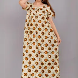 AAKARSHANA CREATION Yellow Pure Cotton Maxi Printed Nightdress-image-87