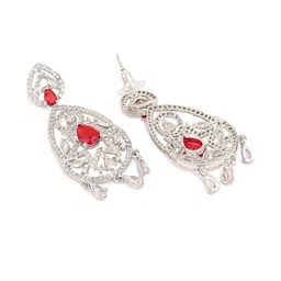 DZOIR Women Silver Plated American Diamond Studded Earrings image 2