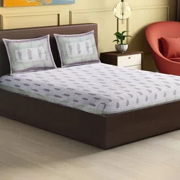 Alankaran designs Off White & Purple 120 TC Bedsheet with 2 Pillow Covers image 2