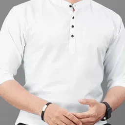 click n buy Men Solid Straight Kurta (White) image 4
