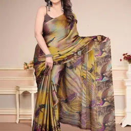 BilloRani Abstract Printed Pure Chiffon Saree With Unstiched Blouse Piece-image-63