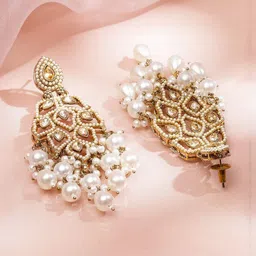 Zoey Gold-Plated Kundan Studded Geometric Drop Earrings image 3