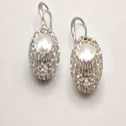 SAPRAA TRENDS Stainless Steel Rhodium Plated Stones Studded & Pearls Beaded Drop Earrings image 4
