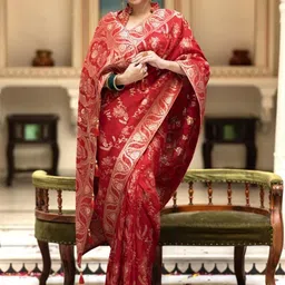 CaniBani Paisley Zari Silk Blend Heavy Work Banarasi Saree-picture-36