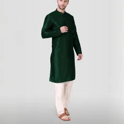 PulseIQ Men Green Art Silk Kurta Sets image 3